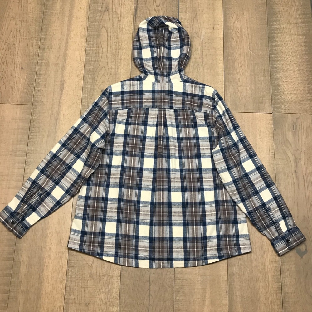 L.L. Bean Hoodie Womens Size 1X Scotch Plaid Flannel Shirt Relaxed Full Zip - Picture 2 of 12